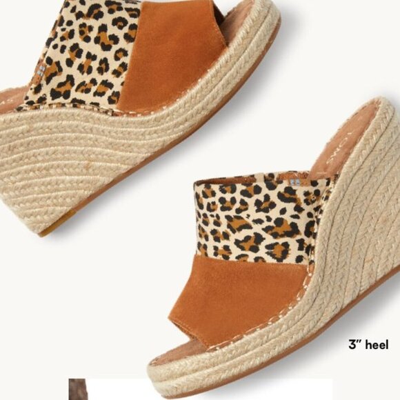 TOMS Monica Espadrille Mule Wedge Leopard Print Tan Sandals sz 8 - Picture 1 of 9